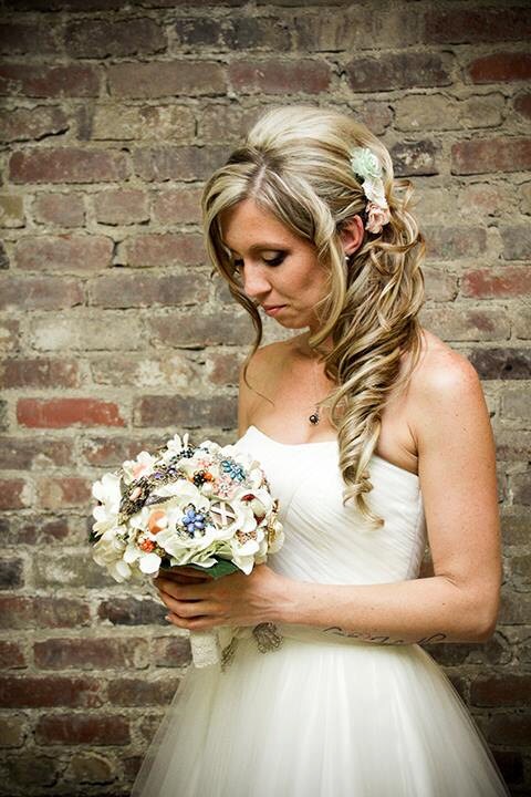 Brooch Bouquet vintage burlap and lace rustic wedding