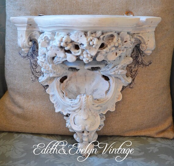 Vintage White Plaster Wall Pedestal Shelf Ornate
