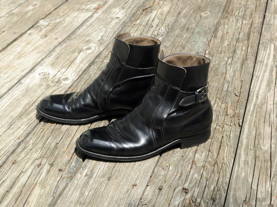 black chelsea boots buckle strap mens size 9 9D vintage men