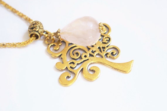 Tree of life necklace, Rose Quarts charm necklace, Tree of life charm, tree of life charm necklace, Judaica
