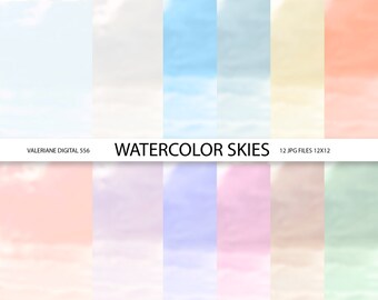 Watercolor digital paper, watercolor backgrounds, watercolor papers- 12 jpg files 12x12 - INSTANT DOWNLOAD 556