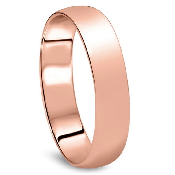 Men's 14k Rose Gold 5mm Dome Plain Wedding Band High Polish