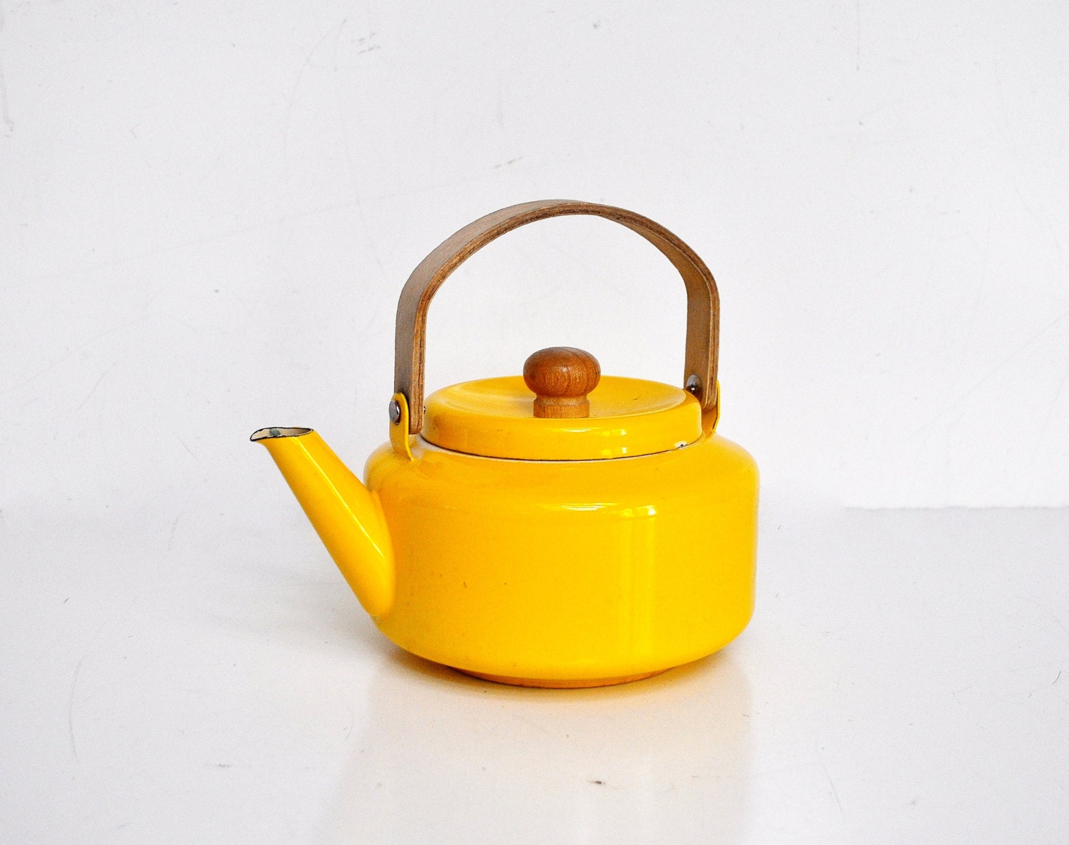 Bright Yellow Enamel Teapot by thewhitepepper on Etsy