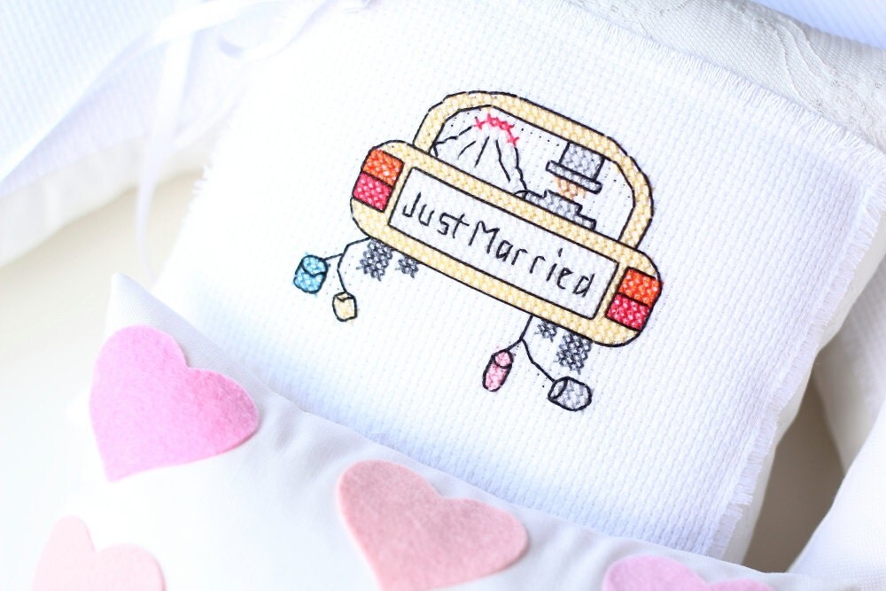 Ring Bearer Pillow Cushion Linen Pillow Cross Stitch