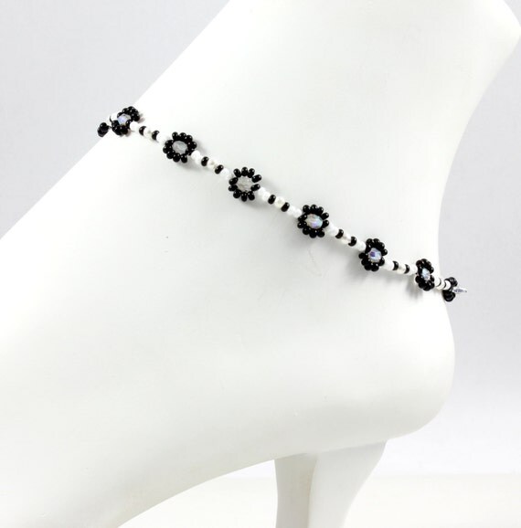 Beaded Anklet Black White Anklet Bead Ankle Bracelet