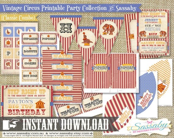 DIY Vintage Circus Party Collection - INSTANT DOWNLOAD - Editable & Printable Kids Birthday Party Decorations by Sassaby Il_570xn