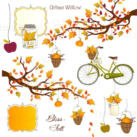 BLISS Fall & bicycle clip art set in premium quality 300