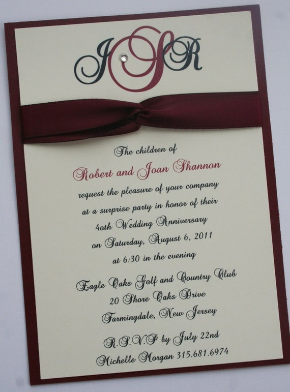 40th Ruby Wedding  Anniversary  Invitation 