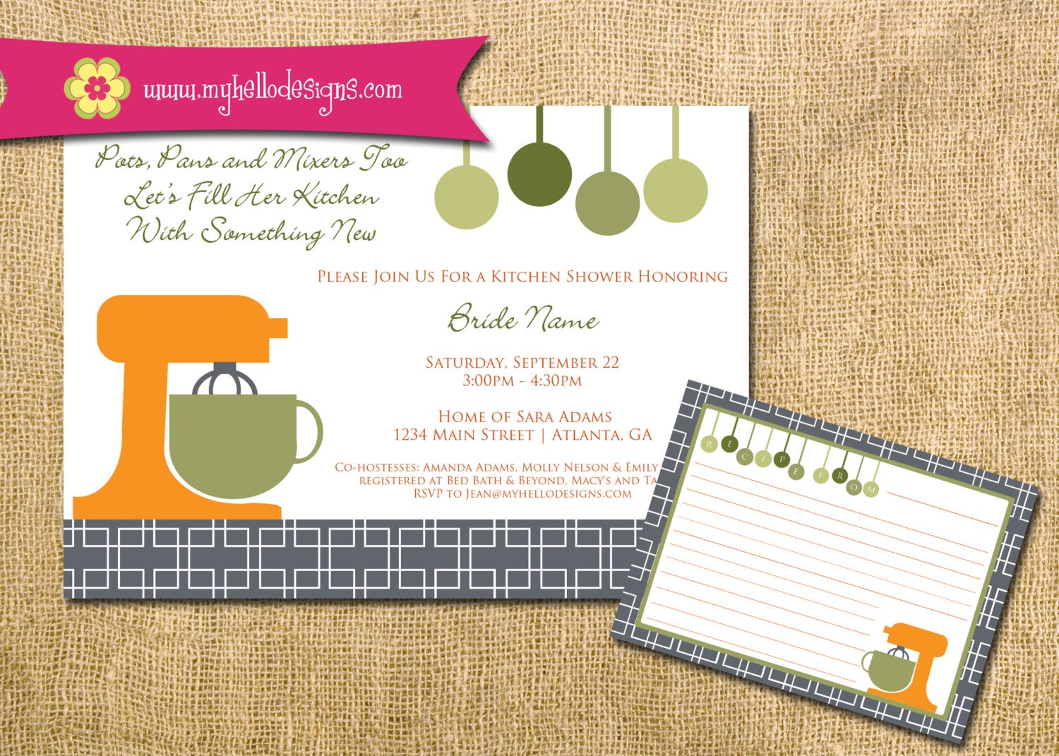 Printable Kitchen Mixer Bridal Invitation with Matching Recipe
