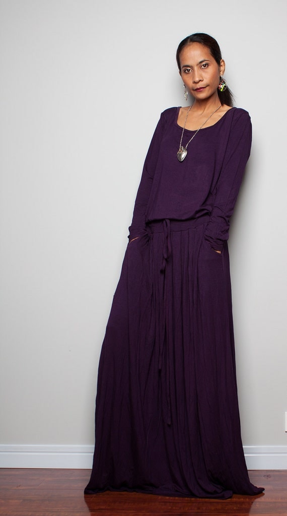 PLUS SIZE DRESS Deep Purple Maxi Dress Long Sleeve dress