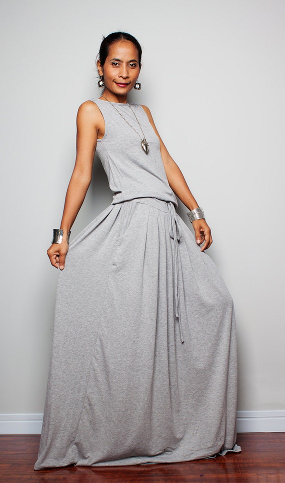 PLUS SIZE Maxi Dress Sleeveless Light Grey dress : Autumn