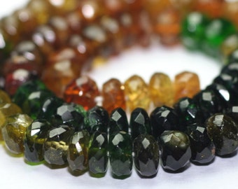 Petro Tourmaline Large Micro Faceted Rondelles 10 Brown Golden Green Olive Semi Precious Gemstone
