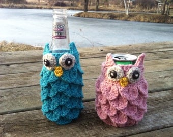Crochet Owl Can and Bottle Cozies (Pattern)