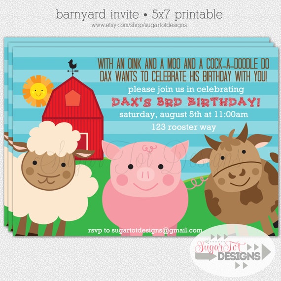 Farm Animal Birthday Party Invitations 8