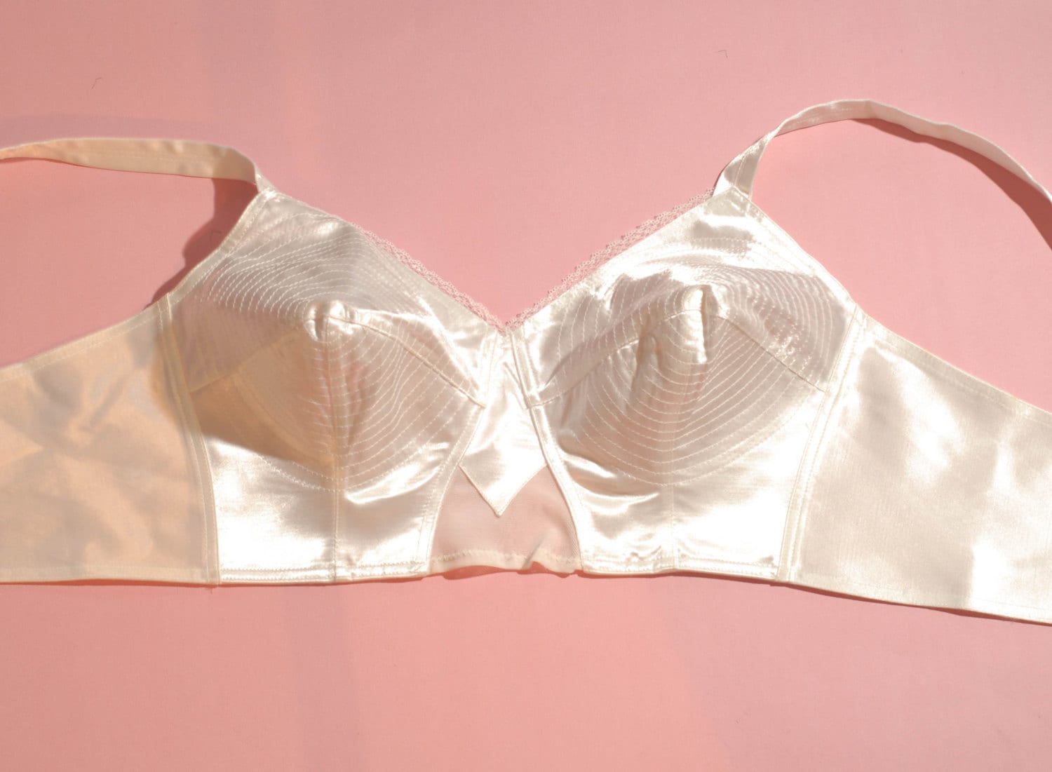 1950s Vintage White Satin Coutil Bullet Bra Bralet Bustier