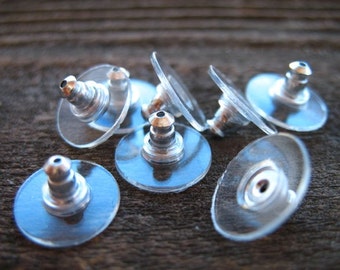 20 pairs Silver Earring Backs with Plastic Comfort Disc 11mm