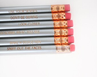 Sherlock Holmes engraved pencil set 6 light pencils in silver.