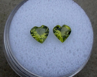 Peridot heart gem pair 6mm each