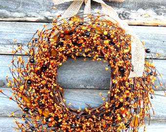 Fall Wreath-Fall Decor-Halloween Wreath-Holiday Wreath-FALL CANDY CORN Door Wreath-Autumn Decor-Home Decor-Custom Choose Scent and Ribbon