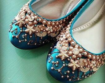 Mermaid's Slipper Bridal Ballet Flats Wedding Shoes - Any Size - Pick your own shoe color and crystal color