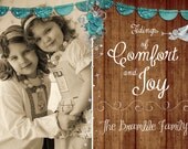 Glitter Rustic Wood Panel Christmas Photo Card - Merry Christmas - Comfort and Joy - Custom Printable File Il_170x135