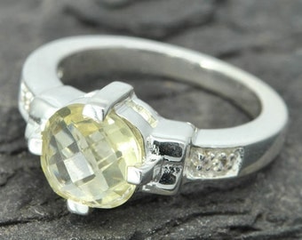 lemon quartz ring, lemon citrine ring, sterling silver ring, yellow rose cut, gemstone ring, one of a kind, quartz, yellow
