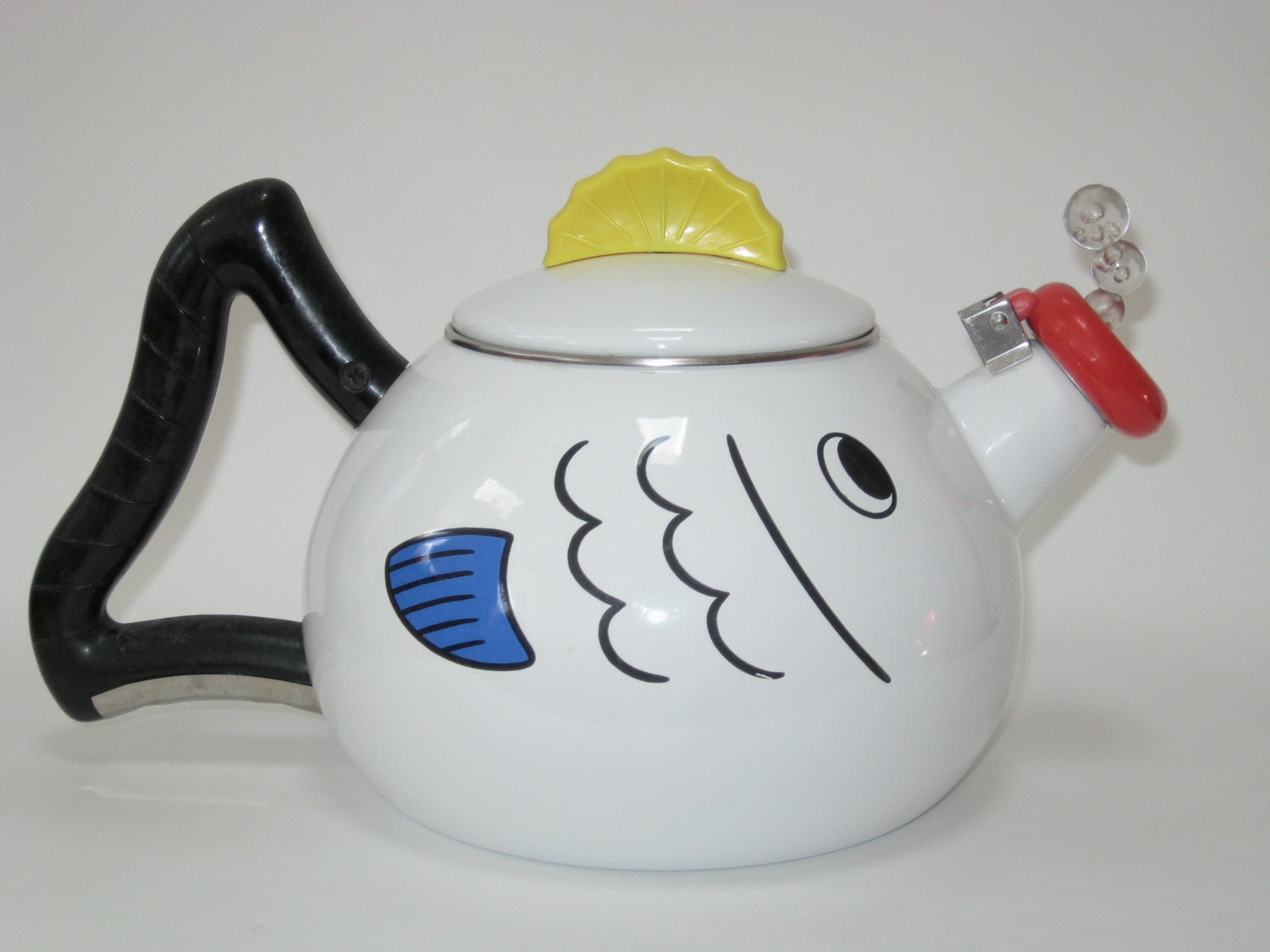 Kamenstein Fish Bubble Enamel Teakettle / Whistling Tea Kettle