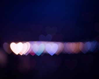 bedroom decor hearts photography bokeh abstract photography 8x10 8x12 fine art photography abstract fairy lights dorm room purple blue pink
