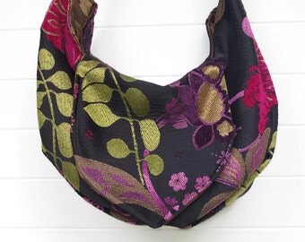 Hippie Bag Purse Floral Cut Chenille Hobo Slouchy
