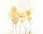 Fields of Love / watercolor print / yellow flowers / grey and yellow / gray and yellow / Archival Print