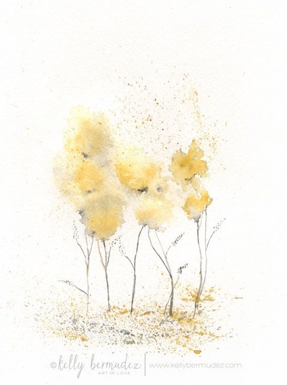 Fields of Love / watercolor print / grey and yellow / gray and yellow / Archival Print