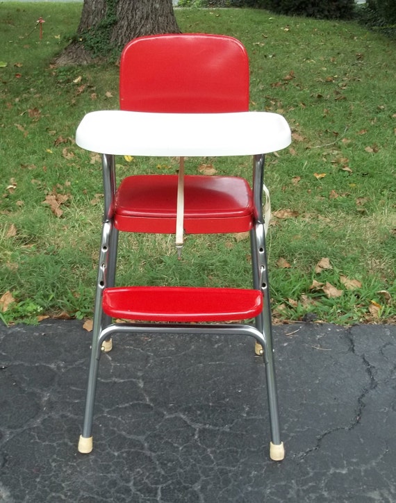 Vintage 1950s Cosco High Chair in Red Vinyl and Chrome White