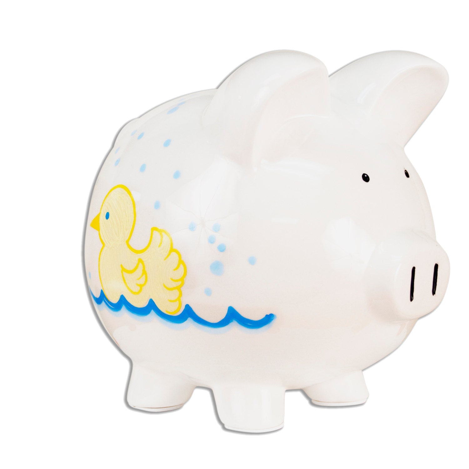 Hand Painted Personalized Ceramic Piggy Bank Name & Rubber