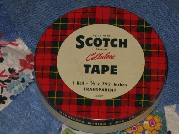 Vintage Tin Scotch Cellulose Tape Container Round by corgipal