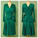 Vintage Green 1980s Formal Dress with Bow and Rhinestone Detailing