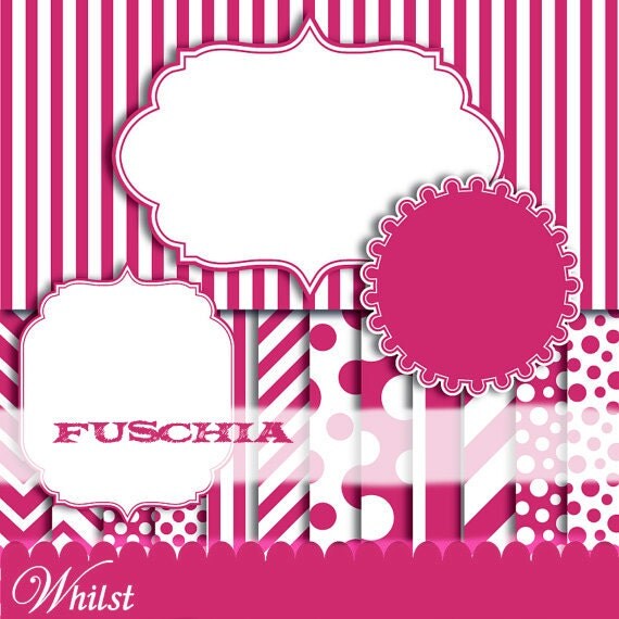 Hot pink digital paper and fuschia chevron dots paper digital pack for scrapbooking : p0176 3s0023 Il_570xn
