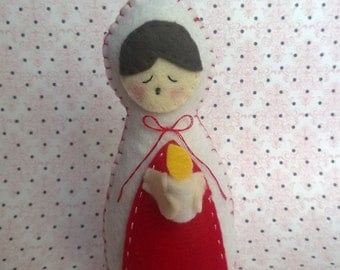 Little Caroler with Candle Christmas Singer Plush Plushie Softie Stuffed Doll Ooak Gift Holiday Home Decor Gift