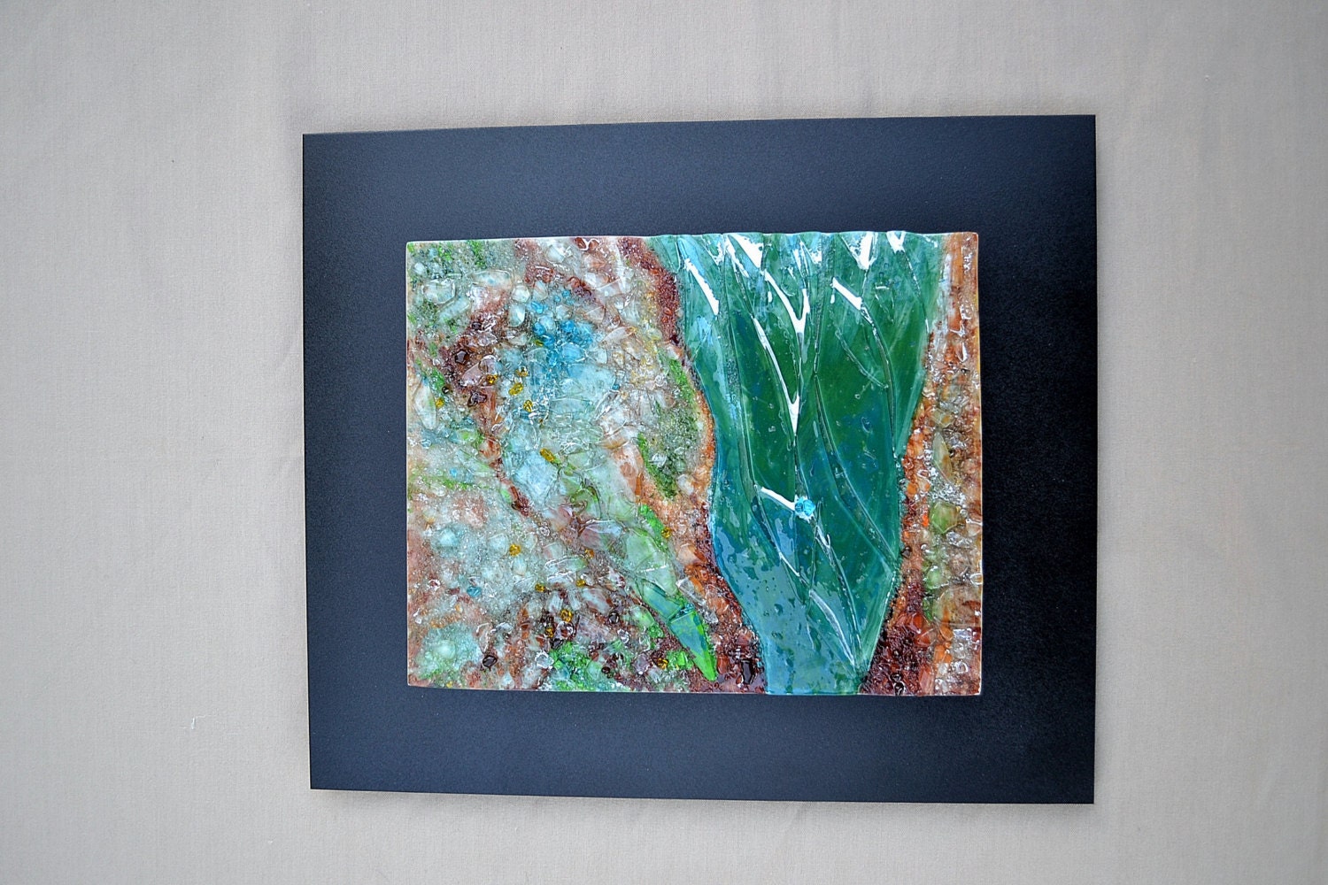 Painted Enamels Fused Glass Wall Hanging Art Mounted on
