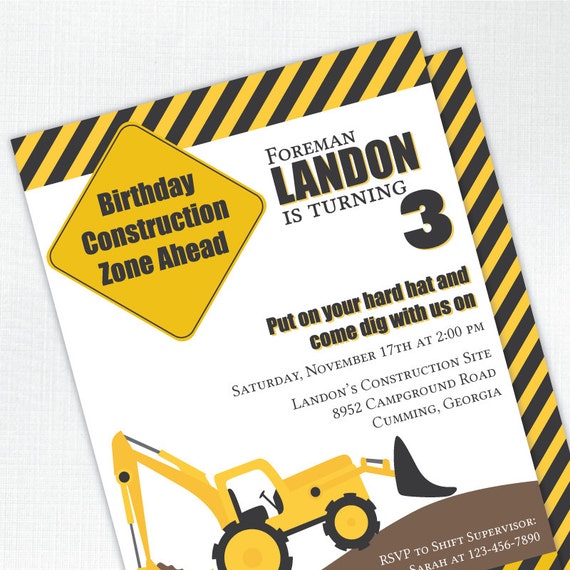 Construction Birthday Party Invitation - PRINTED - Printable file also available Il_570xn