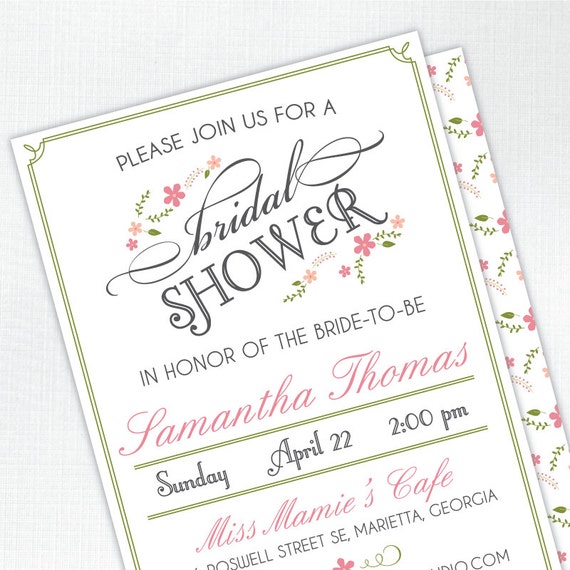 Vintage Floral Bridal Shower Invitation - PRINTED - Printable file also available Il_570xn