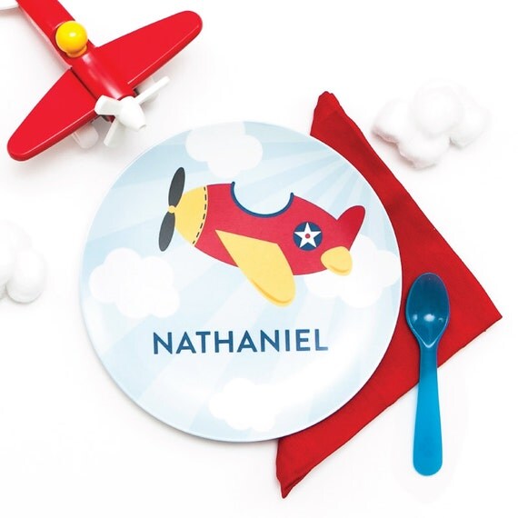 Personalized Childrens Plate - Airplane - Add Bowl Option Il_570xn