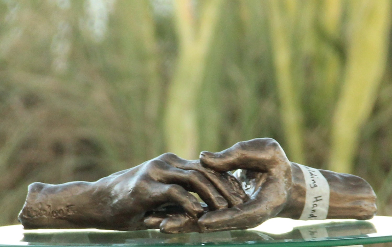 Holding Hands Sculpture Gold Paint over Clay