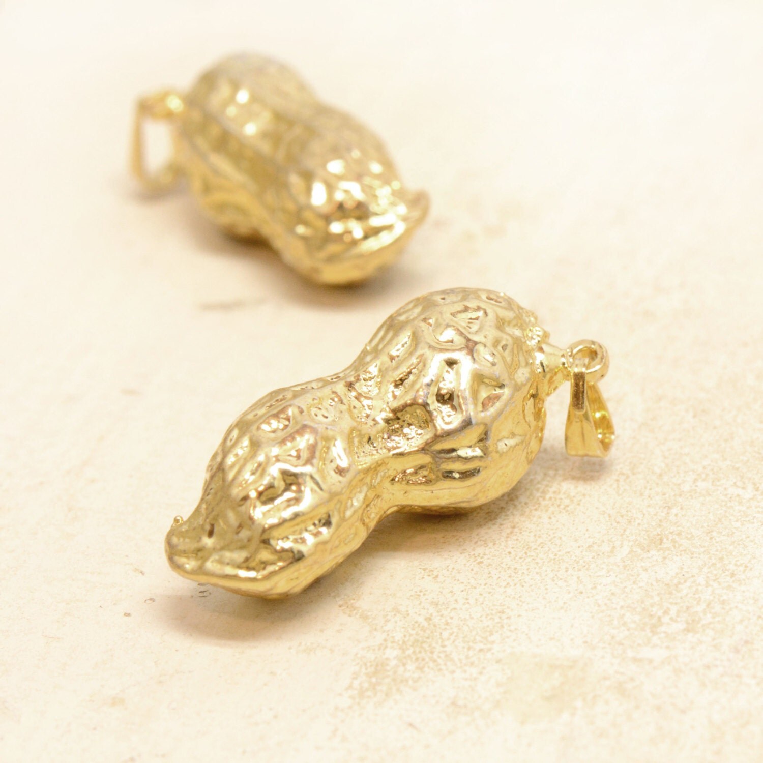 1 REAL Peanut Charm 24k GOLD Plated REAL Pea nut Small Charm