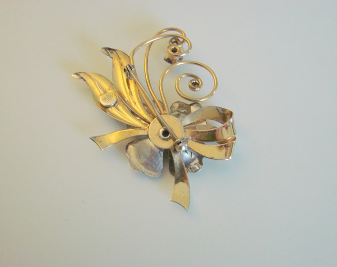 1940s ISKIN Amethyst Floral Brooch / Designer Signed / Retro / 10K Gold Filled / Rose & Green Gold / Vintage Jewelry / Jewellery