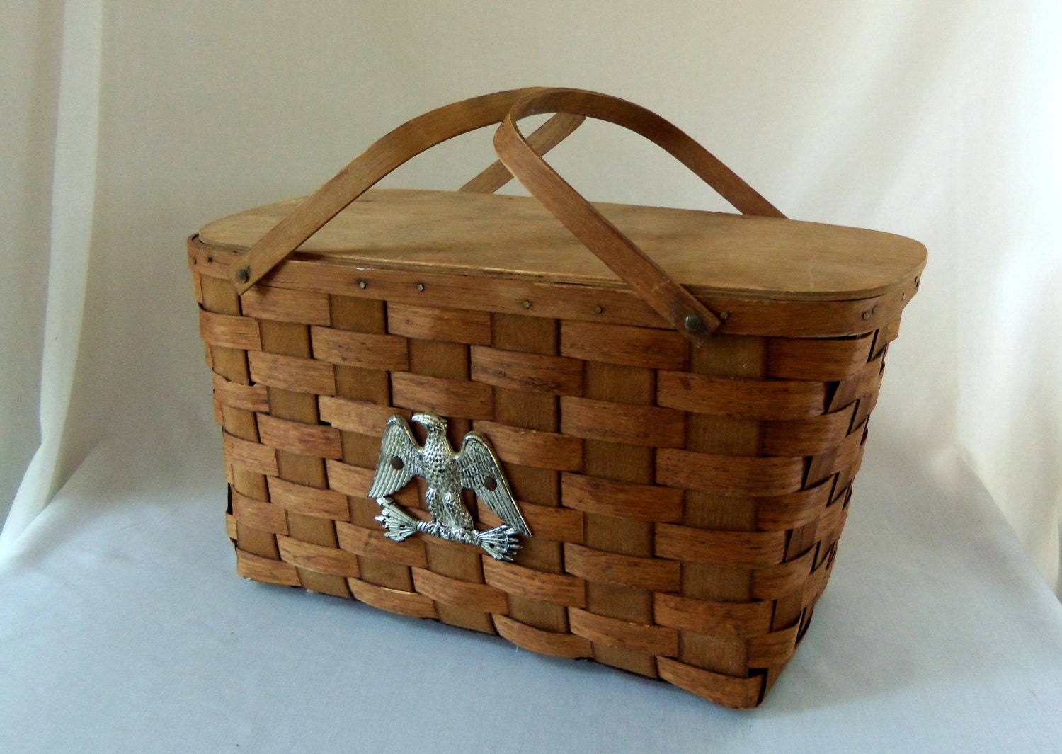 Picnic Basket Extra Large Vintage Woven Wood by BeeHavenHome