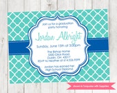 Printable Graduation Party Invitation - Graduation Themed Quatrefoil Invite - Colors and Text Customizable Il_170x135