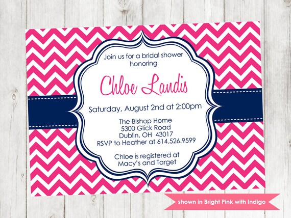 Printable Bridal Shower Invitation - Shower Themed Chevron Invite - Colors and Text Customizable Il_570xn