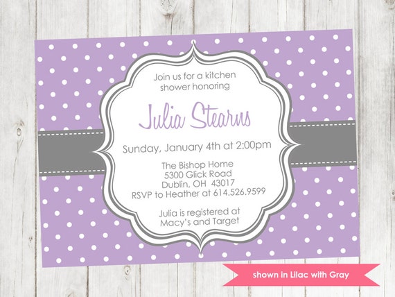 Printable Kitchen Shower Invitation - Shower Themed Polka Dot Invite - Colors and Text Customizable Il_570xn