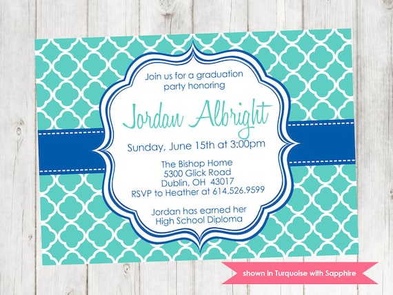 Printable Graduation Party Invitation - Graduation Themed Quatrefoil Invite - Colors and Text Customizable Il_570xn