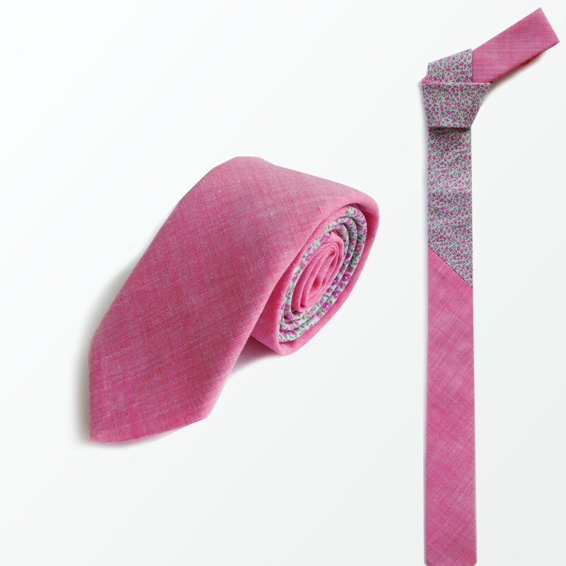 Men's and Women's Tie Pink Chambray and Petite Flower